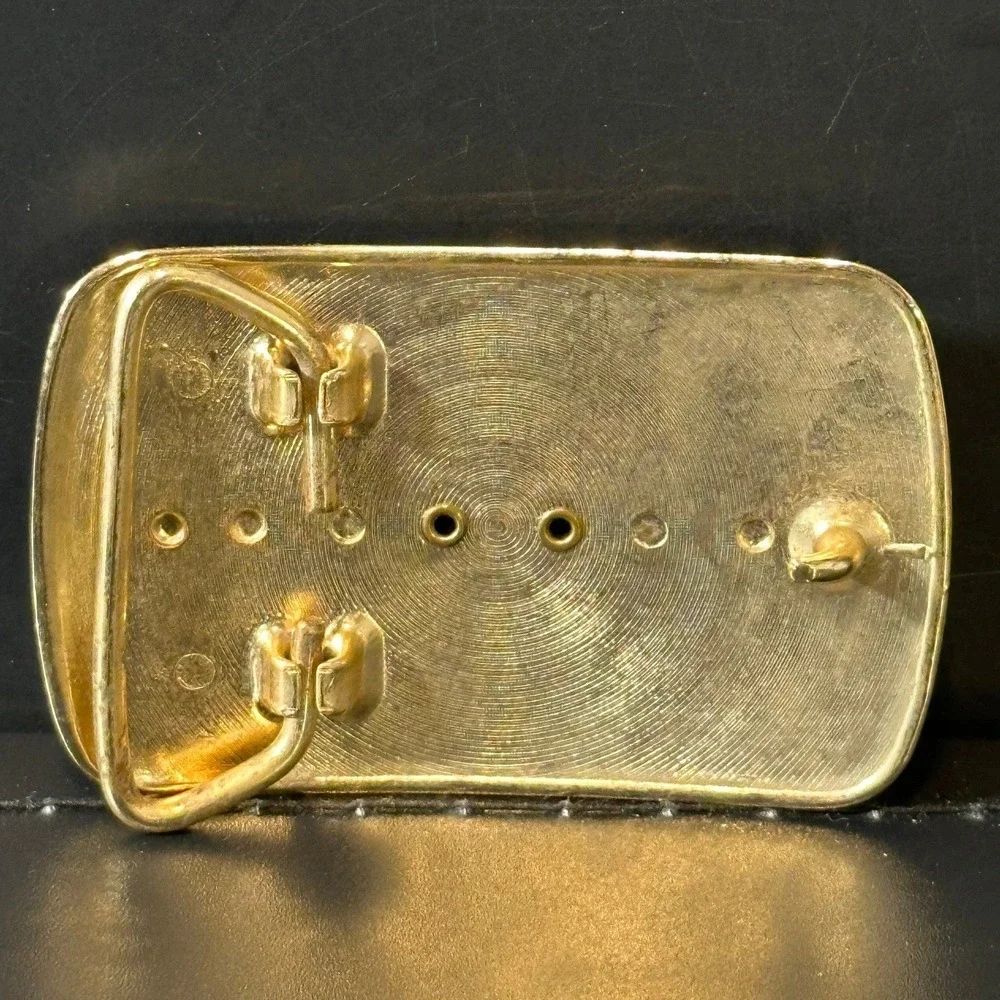 Vintage‎ Western Belt Buckle Gold Silver Tone Black Onyx Cabochon Mixed Metal